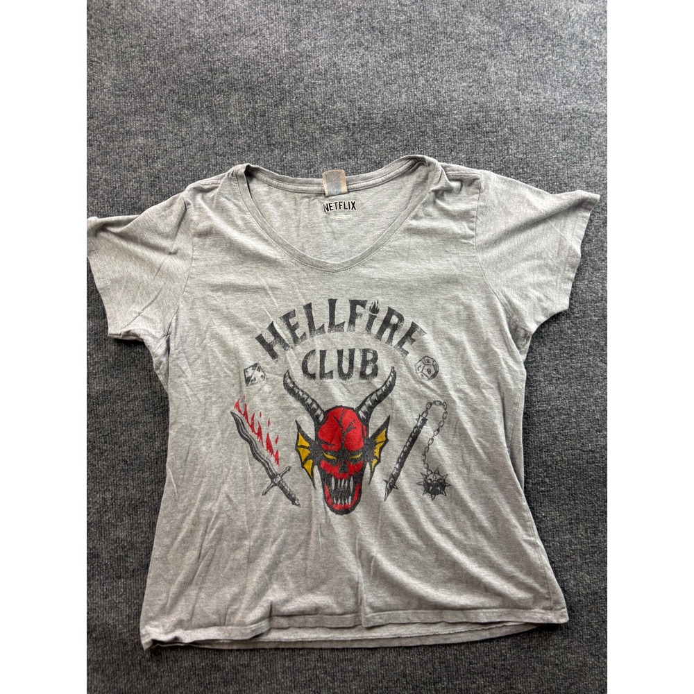 Stranger Things Netflix Hellfire Club T-Shirt Women XXL Gray Tee Short Sleeve